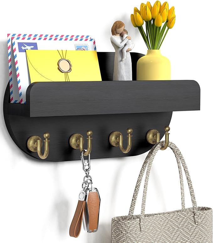 buways Key Holder for Wall Mount Decorative Key and Mail Holder with Shelf,Modern Key Rack for Home Wall Decor for Apartment Office Entryway Front Door Living Room (Stylish Black)