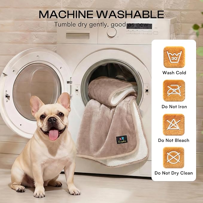 Luciphia Waterproof Blanket for Dog Washable Reversible Sherpa Fleece Throw Blanket for Bed Couch Soft Liquid Pee Proof Furniture Cover Protector for Small Medium Large Pet Cat Khaki 65" x 57"