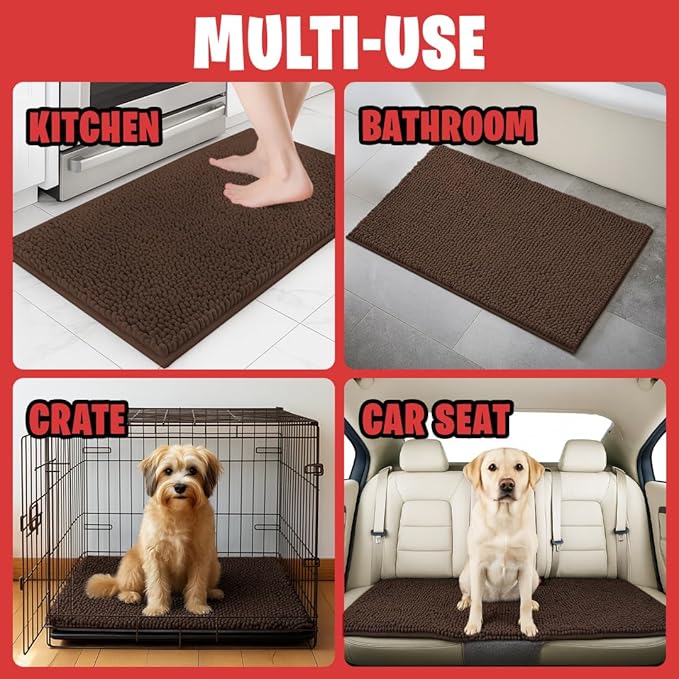 MudGuard Mat™ Dog Door Mat for Muddy Paws, Super Absorbent Microfiber, Non-Slip Indoor Mat, Quick Dry Chenille Mud Mat for Dogs & Entryway, Washable, Choco 19" x 30"