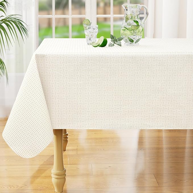 misaya Rectangle Waterproof Vinyl Table Cloth, Plastic Tablecloth with Flannel Backing, Wipeable Table Cover for Dinner, Picnic, Indoor and Outdoor (Weave Patternd, 52" x 70")