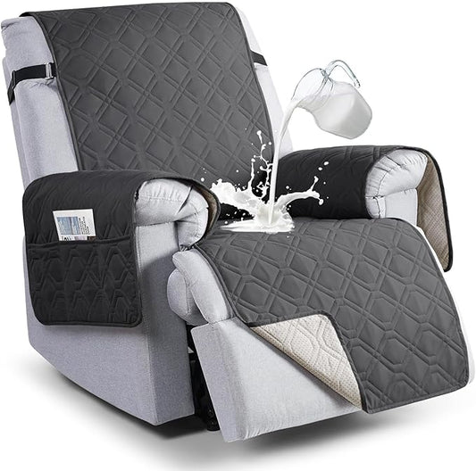 VANSOFY 100% Waterproof Recliner Chair Covers, Recliner Cover Non-Slip Dog Chair Cover Furniture Protector Washable Slipcover with Pocket, Elastic Straps for Pets, Dogs(Charcoal Gray, 22")