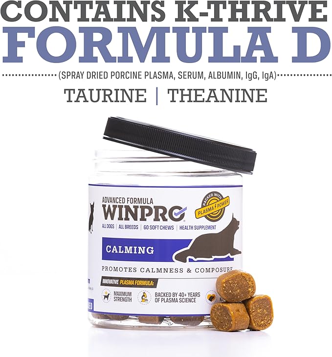 WINPRO Calming Chews for Dogs – Plasma-Powered for Dog Anxiety & Stress Relief– Fast-Acting Dog Calming Chews - Natural Ingredients, Grain-Free - Suitable for All Breeds & Sizes –60 Count Made in USA