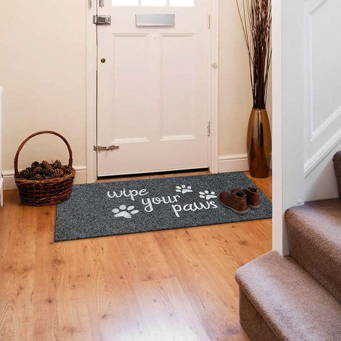 Large Welcome Mats Funny Text Dog Door Mat Do Not Knock We Know You're Here Doormat with Rubber for Outside Entryway Mat for Back Front Door Entrance Doormat 18"x47" Grey