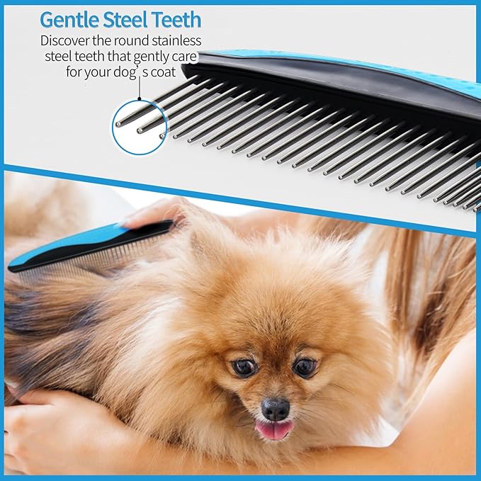 Dog Detangler Spray, Natural Dog Leave in Conditioner Spray with Deshedding Brush and Metal Comb, for Grooming and Mat Removal (Lavender)