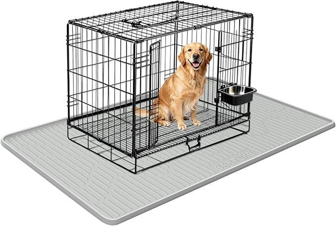 Silicone Dog Crate Mat, 40"x 28" Crate Liner for Dog Cages, Kennel Mat with Raised Edge, Washable, Waterproof, Leakproof, Protect Floors