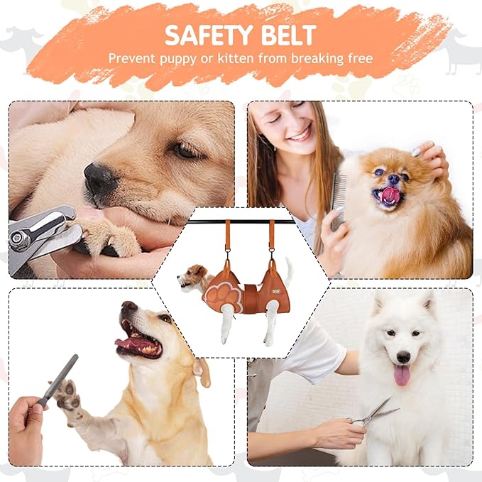 Paws n' Cradle Dog Grooming Hammock Harness for Dogs & Cats - Complete Kit with Adjustable Fittings, Hair Comb, Nail Clipper, Nail File, Hook and Loop Strap, Adjustable Straps & Snap Hooks (XS)