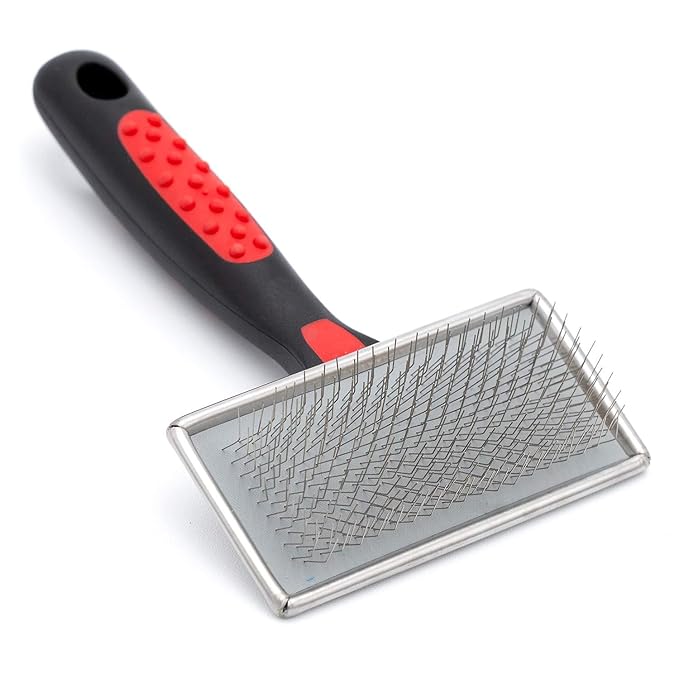 Jeffers Non Slip Slicker Pet Grooming Brush – Soft Pins, Red & Black Handle – Detangling Grooming Tool for Dogs & Cats with Short, Long, Thick & Curly Coats – Easy Grip Pet Comb - Medium Size