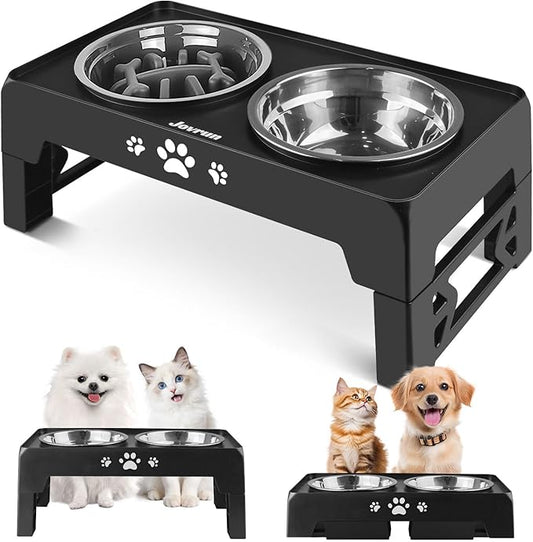 Jovrun Elevated Dog Bowls for Small Medium Large Size Dogs, Non-Slip Dog Feeder with 2 Food Water Bowls, 2-5 Heights Adjustable Raised Bowls Stand
