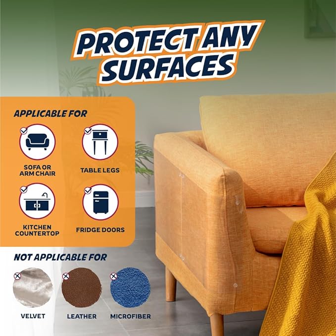 18 Pack Cat Scratch Furniture Protector Sheets – Clear Couch & Sofa Guard from Cat Claws – Easy Apply, Removable, with Twist Pins (9 XL + 9 Large)
