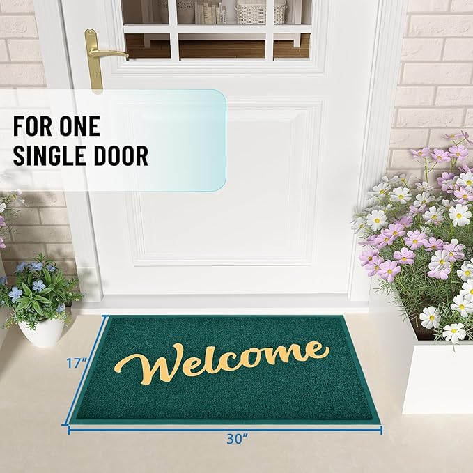 T.HENV Welcome Mat Outdoor Indoor, 30x17.5 100% Waterproof Front Door Mat Outside Entrance, All-Weather Quick Dry Doormat, Low Profile Patio Proch Entryway Mat, Non Slip, Easy Clean, Green-Gold