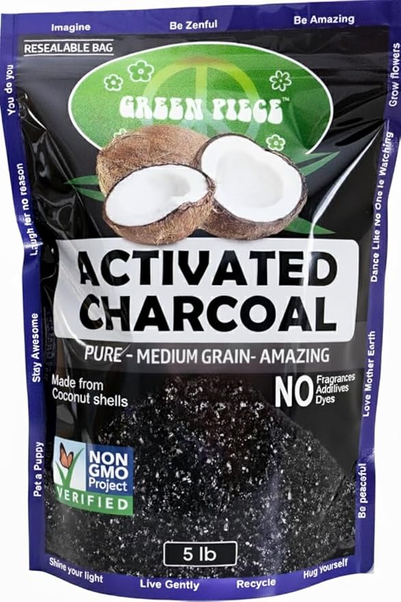 Green Piece® Activated Charcoal Coarse Grain – Resealable 5 lb Bag for Air Purifying, Odor Absorbing & Freshening – Made from Coconut Shell – Kid/Pet Friendly, Great for Aquarium, Water Filter, & More