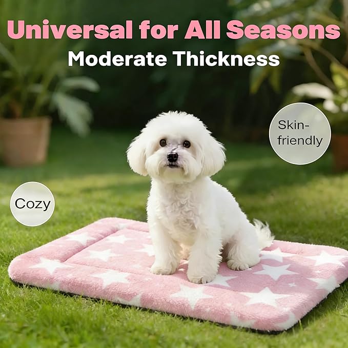 Fogkiss Dog Bed Mat, Reversible Crate Pad & Cute Dog Bed - Machine Washable Kennel Mat with Ultra Soft for Small Dogs (Big&Small Stars Pink, 24" L*18" W*1.5" Th)