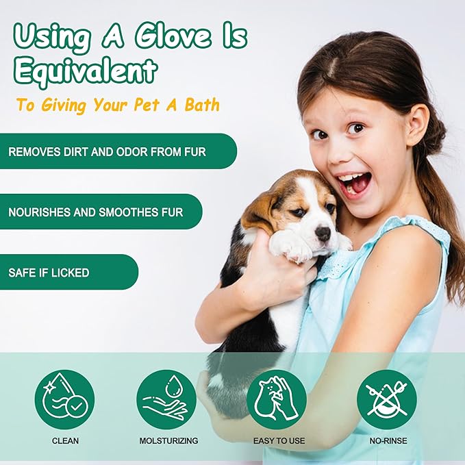 CHPPEY 20 PCS Pet Cleaning and Deodorizing Bathing Grooming Glove Wipes for Dogs and Cats, Extra Thick Nourish Fur No-Rinse Grooming Wipes for Daily Care and Travel, Hypoallergenic
