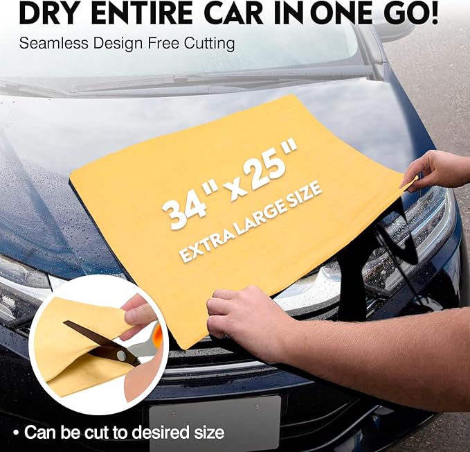 ARTIPOLY Premium Extra Large Shammy Cloth for Car Drying (34”x25”)-Super Absorbent XL Chamois Towel for Car-Reusable Shammy Towel for Car, Bathroom,Pets, Dust Remove, No Spots/Streak/Scratch