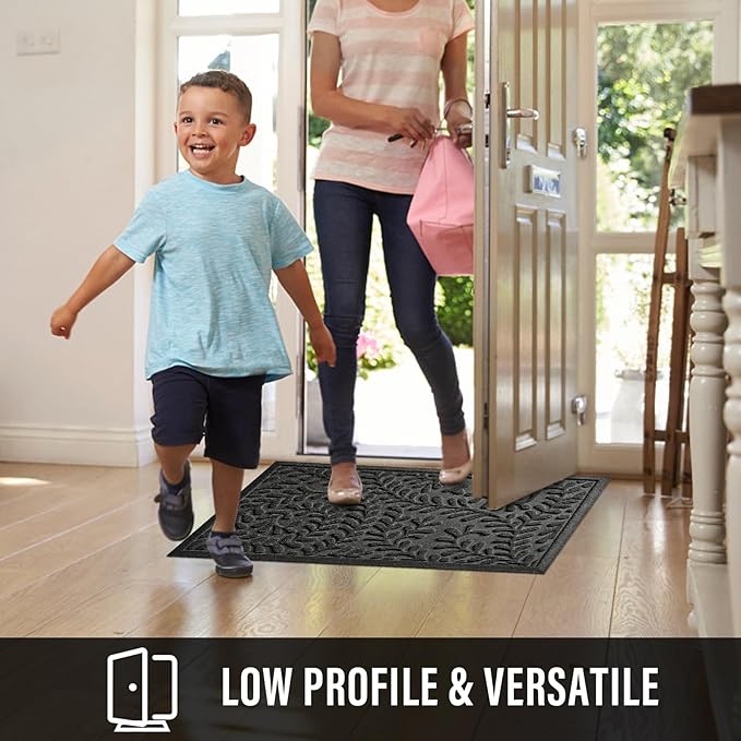Front Door Mat, Absorbent Dirt Trapping Welcome Door Mat Indoor Outdoor, Non Slip Entry Mat, Indoor Outdoor Door Mats, Fade Resistant, Low Profile Doormat for Entryway, 36×24, Grey