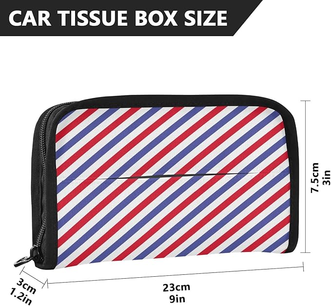 Car Tissue Holder Car Napkin Holder Car Tissue Box Dispenser Storage Case Sun Visor Mask Holder with Adjustable Straps Reusable Refillable Red and Blue Stripes