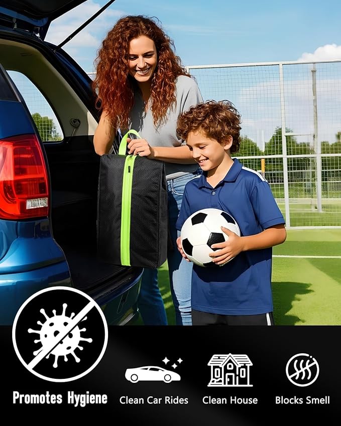 Smell Proof Shoe Bags for Travel-Soccer Cleat Bag Smell Proof with Active Carbon Fabric | Odor-Absorbing Water-Resistant Track Shoe bags for Sports (Black & Grey, UP TO US14)