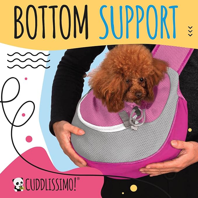 Cuddlissimo! Pet Sling Carrier - Carefully Sized for Teacup & Toy Breed Puppies & Cats (Under 6lb) - Soft Pouch for Small Dogs, Yorkies, Chihuahuas - Ideal for Hands-Free Travel & Walks (Pink)