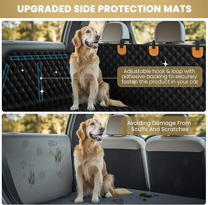 Waterproof SUV Cargo Liner for Dogs - Pu Leather Pet Car Seat Cover Protector with Bumper Flap, Non-Slip Backseat Mat for SUVs, Sedans, Vans Trunk | Easy Clean, Scratch Resistant (Black,Large)