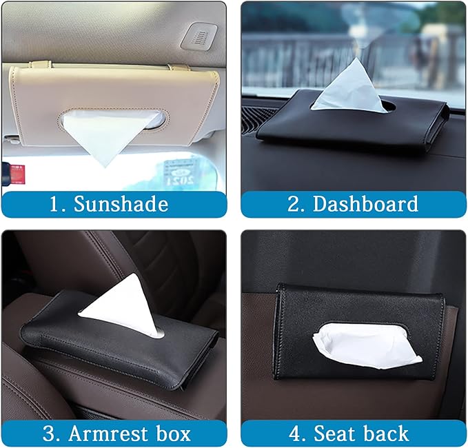 2 PCS Car Tissue Holder Sun Visor Napkin Holder with Tissue Refill Car Mask Holder PU Leather Tissue Box Tissue Box Holder Hanging Tissue Holder Mask Dispenser for Car