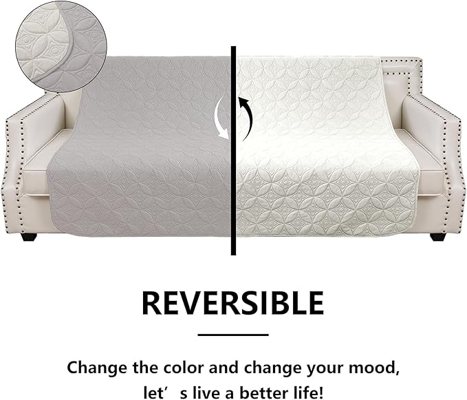 Waterproof Dog Blanket, 40x50 inches Pet Couch Covers for Sofa, Bed Furniture Protector from Dogs Washable and Reversible-Lightgrey+Cream