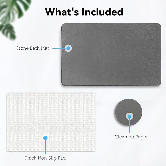 Stone Bath Mat, Dries Quickly, Non-Slip Diatomaceous Earth Bath Mats for Bathroom, Super Absorbent Stone Shower Mat, Easy to Clean, 23.5" x 15.5" Dark Gray