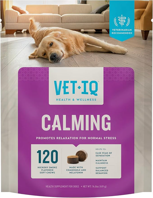 VetIQ Calming Support Supplement, Calming Chews for Dogs Help Manage Stress and Promote Relaxation, Anxiety Relief for Dogs, Made in The USA, 120 Count