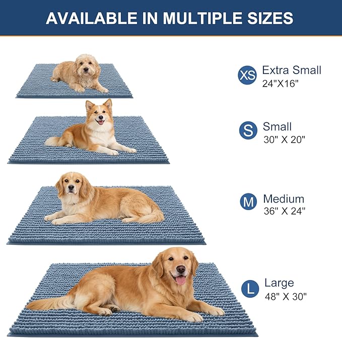 OLANLY Dog Door Mat for Muddy Paws 59x20, Ultra Absorbent Chenille Mud Doormat, Non-Slip Washable and Dirt Trapping Doormat for Indoor Entryway, Quick-Dry Indoor Pet Bed Mats for Dogs, Airy Blue