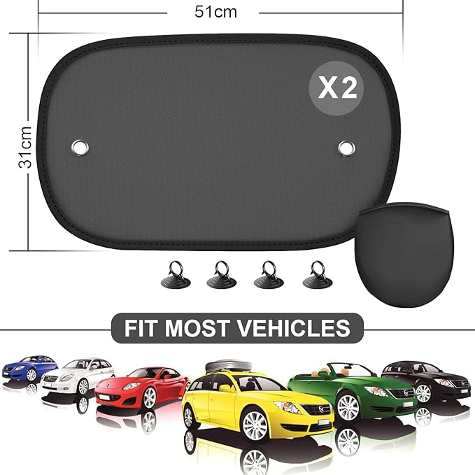 Car Sun Shade, 2 Pack Window Shade for Baby Universal Cling Sunshade for Side Window Sun Glare and UV Protection for Kids/Adults/Pets - 20''x12'' Fits 98% Cars(Suction Cup Stick)