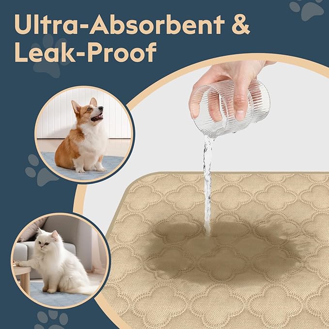 Washable Pee Pads for Dogs - 2 Pack Reusable Waterproof Puppy Training Pads, Super Absorbent with Dog Paw Shape Non-Slip Backing (Cream, 24" X 36" - 2 Pack)