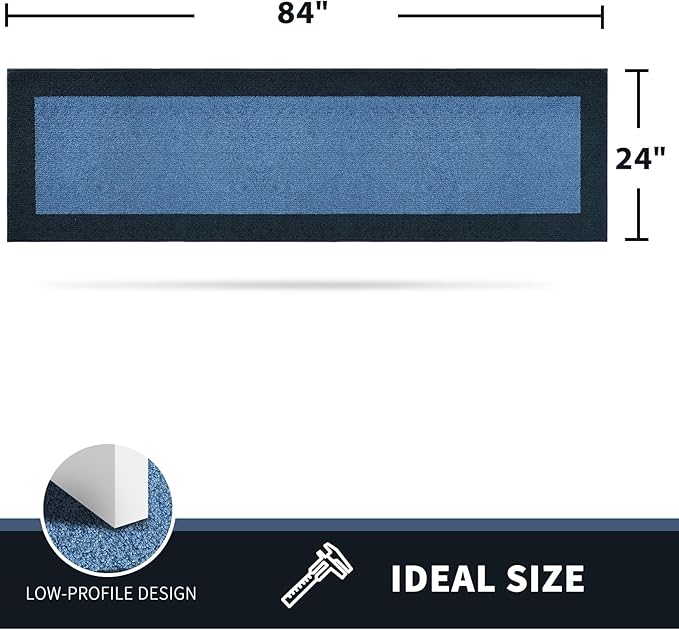 PURRUGS Dirt Trapping Door Mat 24" x 84", Non-Slip Machine Washable Entry Rug, Entrance Mat, Indoor Front Door Mat, Super Absorbent Entryway Rug for Muddy Shoes & Paws, Light Blue & Navy