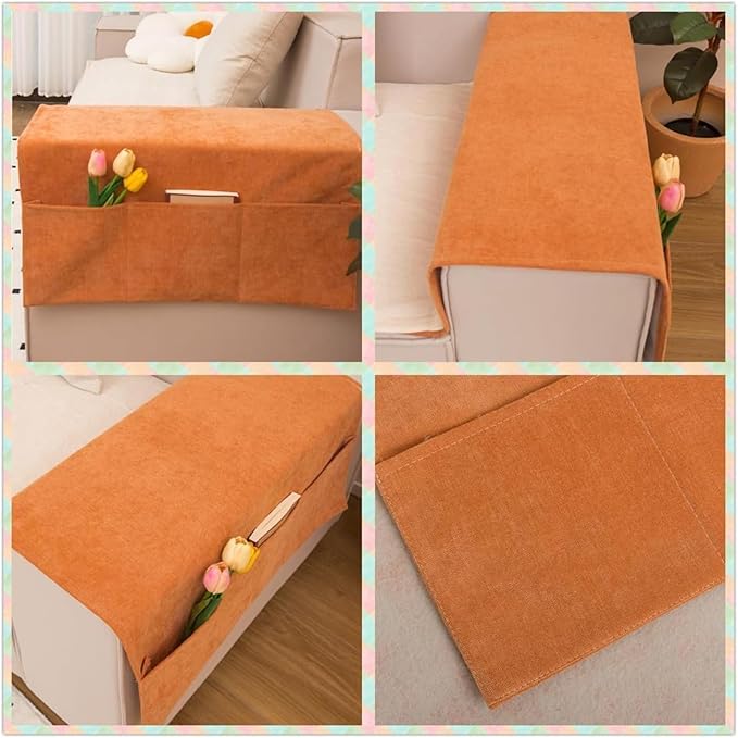 Recliner Chenier Armrest Covers for Living Room Anti-Slip Sofa Arm Protector for Dogs, Cats, Pets Armchair Slipcover for Couch with 3 Pockets for TV Remote Control, Phone, Set of 2 (Ice Blue)