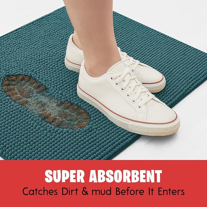 MudGuard Mat™ Dog Door Mat for Muddy Paws, Super Absorbent Microfiber, Non-Slip Indoor Mat, Quick Dry Chenille Mud Mat for Dogs & Entryway, Washable, Atlantic Blue 36" x 60"