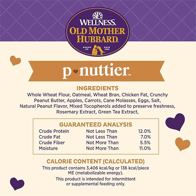 Old Mother Hubbard Wellness P-Nuttier Dog Biscuits, Natural, Training Treats, Peanut Butter Flavor, Large Size, (3.3 Pound Bag)