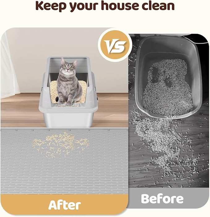 Bartuke Cat Litter Mat, XL Extra Large 57" x 40" Silicone Mat Litter Trapping Mat for Scatter Control, Soft on Kitty Paws, Easy to Clean (Light Grey)