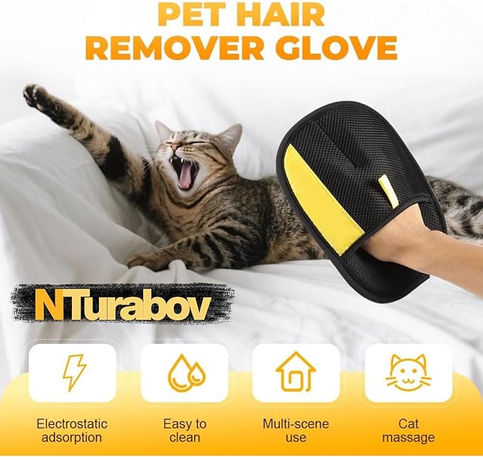 NTurabov Pet Hair Removal Glove for Cats and Dogs,Premium Upgraded Reusable Electrostatic Pet Hair Gloves, Brush Pet Hair Remover Tool for Clothing, Laundry, Couch, Carpet, Car Seat