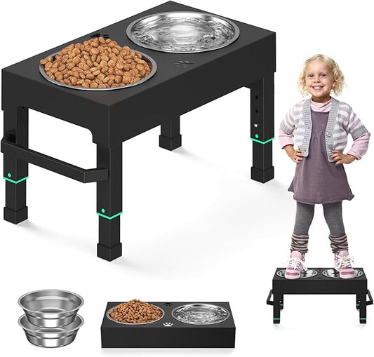 Metal Elevated Dog Bowls Stand Large Breed, Height Adjustable Raised Dog Bowls Holder with 2 Stainless Steel Food Bowls for Small, Medium and Large Canine