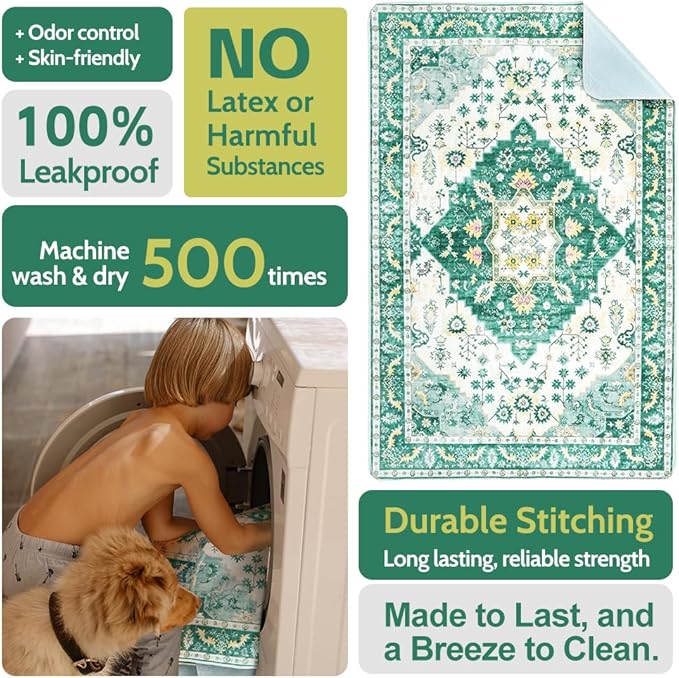 Washable Pee Pads for Dogs 2 Pack Reusable Puppy Training Pads 72"x72" Super Absorbent Waterproof Dog Training Pads, Non-Slip Potty Pads Whelping Pads Litter Mat Pet Supplies - Green Medallion