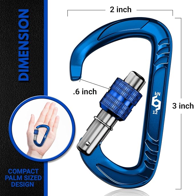12kN (2697 lbs) Heavy Duty Carabiner Clips, for Securing Pets, Outdoor, Camping, Hiking, Hammock, Dog Leash Harness, Keychains