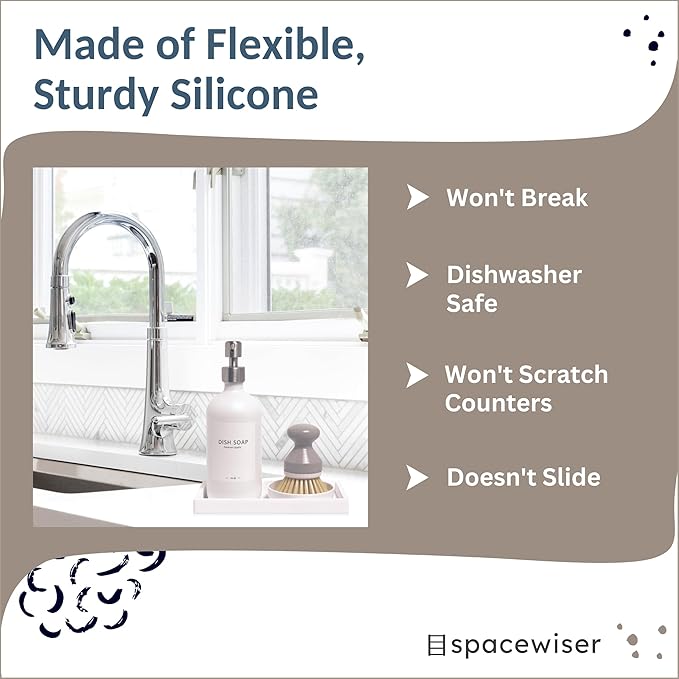 Spacewiser Countertop and Vanity Tray - 2 PC Small 7.7" Silicone Bathroom Trays, Kitchen Soap Tray, Dish Sponge Soap Holder Kitchen Sink Organizer Caddy, Bathroom Counter Trays for Lotion Dispenser