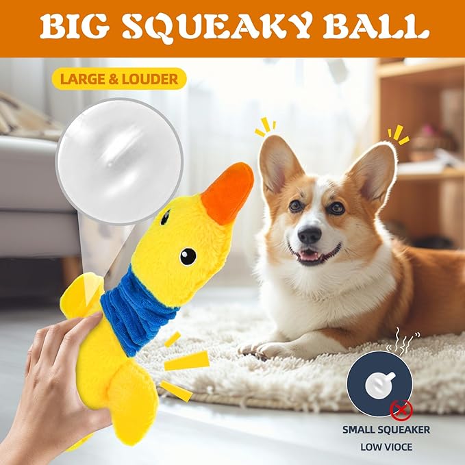 Mihachi Squeaky Dog Toys, Plush Stuffed Puppy Toys with Crinkle Paper-Tug of War Dog Toys for Small, Medium and Large Dogs Duck Interactive Squeaky Pet Toys to Keep Them Busy, Wild Duck