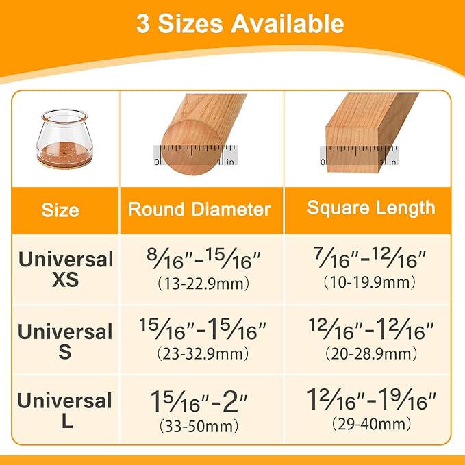 Ansible 24 pcs Chair Leg Floor Protectors, Silicone Felt Furniture Leg Pads Caps Covers for Hardwood Floors (Fit Round Diameter 1-5/16" to 2")