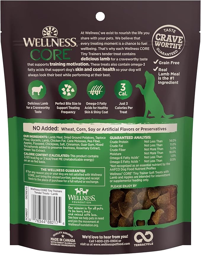 Wellness CORE Tiny Trainers Dog Treats, Natural, Training Treat, Grain Free, Lamb & Apple (6 Ounce Bag)