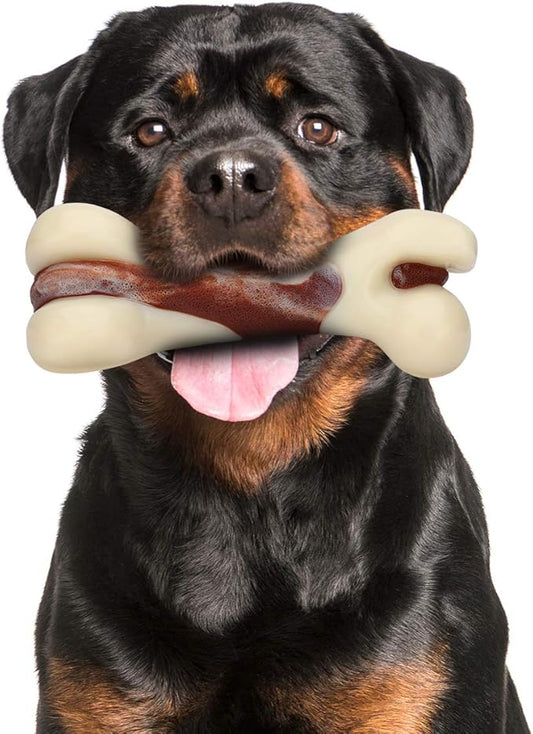 Tikaton Indestructible Dog Chew Toys for Aggressive Chewers, Beef Flavor Durable Dog Teething Chew Toys Bones for Large/Medium/Small Puppies