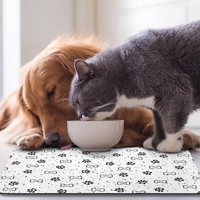 Dog Food Mats,Cat Absorbent Water Bowl Feeding Mats Pet Placemats for Food and Water Spot 16 * 24 inch