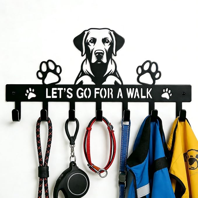 Labrador Key Holder Wall Mount, Dog Leash Holder with 7 Hooks, Metal Key Rack for Entryway Front Door, Black Wall Key Hanger, Labrador Decor Accessories Gift, Decorative Dog Storage Organizer