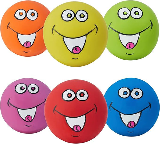 Coricorsu Squeaky Dog Toys Chewing Durable Teething Latex Rubber Soft Interactive Fetch Play Dog Balls with Funny Smile Face for Puppy Small Medium Pet Dog (6PCS)