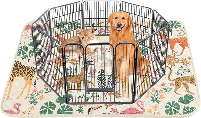 IEUUMLER Washable Pee Pads for Dogs, 1 Pack Forest Pattern Reusable Waterproof Puppy Pads, Non-Slip Super Absorbent Dog Training Pad for Playpen Crate Bed EU013 Beige Jungle, 48x48