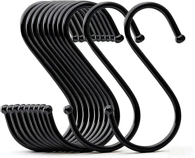 10 Pack 4.7 Inches Extra Large S Shape Hooks Heavy-Duty Metal Hanging Hooks Apply Kitchenware Bathroom Utensils Plants Towels Gardening Multiple uses Tools(Black)