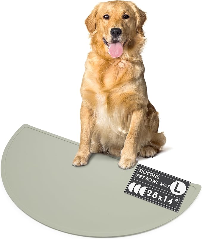 Should We Go? - Waterproof Silicone Pet Food Mat - Non-Slip, Spill-Proof Feeding Mats for Floors, Raised Edge Design, Easy-to-Clean, Rubber Mat for Dog & Cat Bowls, 28" Across x 14" Deep, Large-Sage